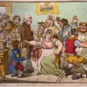 Cartoon by British satirist James Gillray caricatured a scene at the Smallpox and Inoculation Hospital at St. Pancras, showing cowpox vaccine, 1802